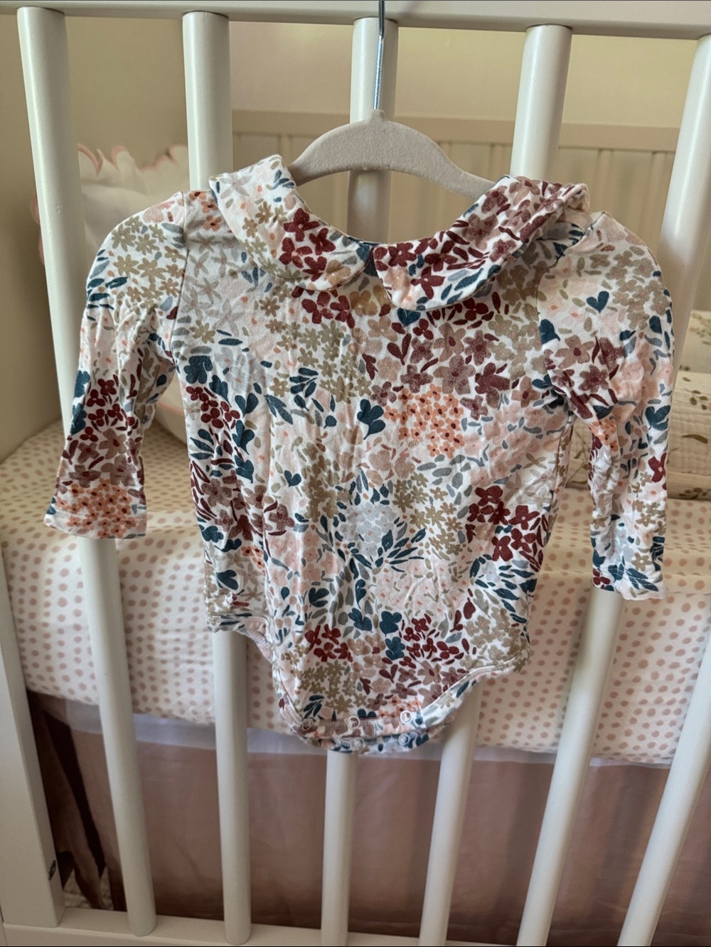 Angel Dear Floral Long-Sleeve Baby Bodysuit with Peter Pan Collar, Multi-Color